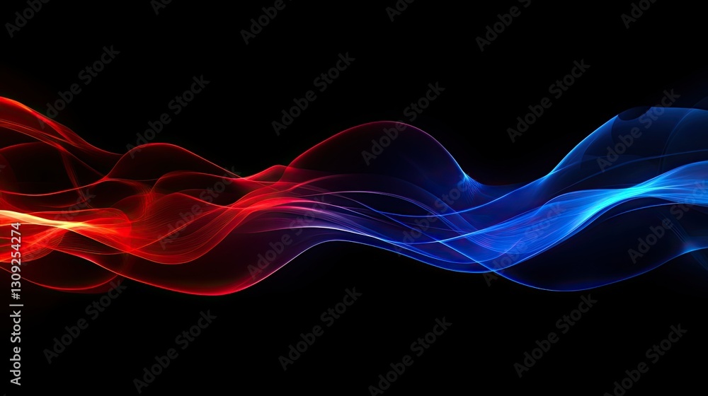 Poster A high-quality abstract digital design with glowing blue and red waves creating a smooth, futuristic effect.