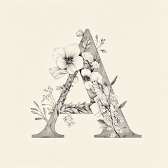 monochrome A capital letter 'A' in a sleek with floral elements within its structure