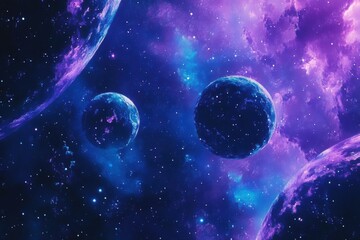 Obraz premium Cosmic Landscape with Colorful Planets and Mystical Nebulae