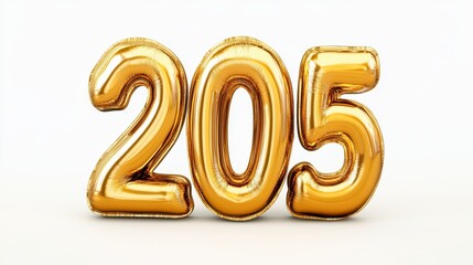 Gold Number 205 Balloons on White Background