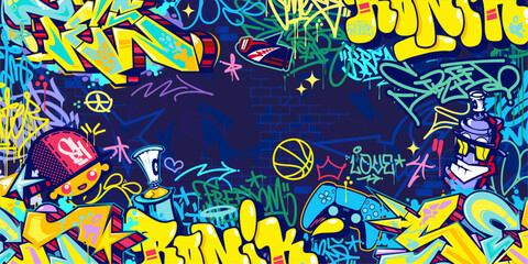 Cool Abstract Colorful Urban Street Art Graffiti Style Vector Illustration Background Template © Anton Kustsinski