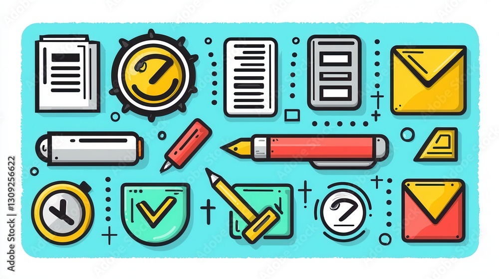 Poster set of minimalist outline icons illustrating decision approval processes workflow management and dig