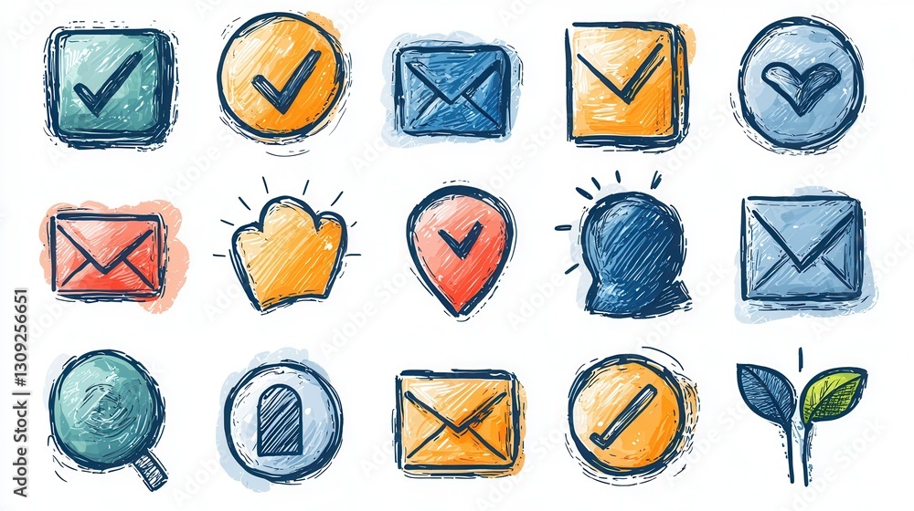 Poster a set of minimal outline icons depicting various elements related to the decision approval and feedb