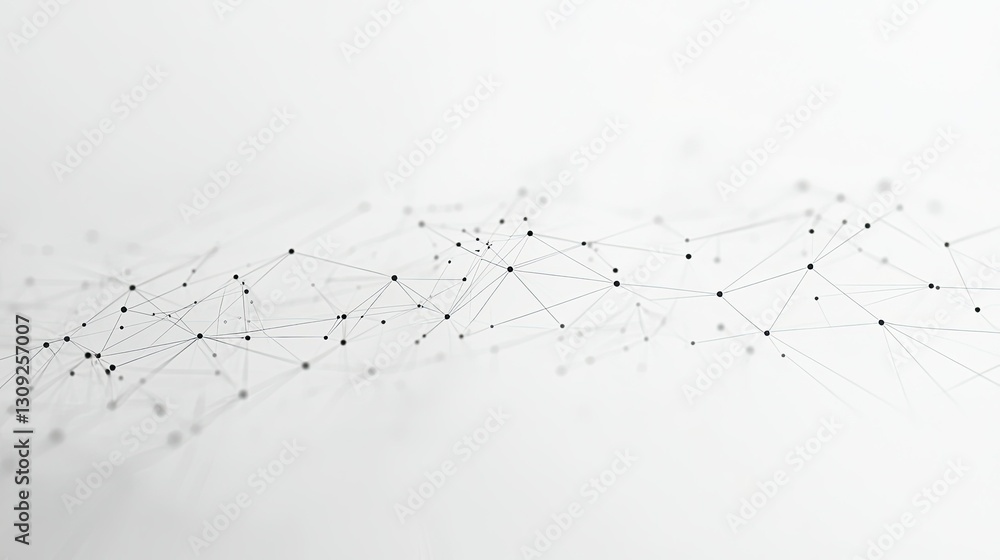 Poster a minimalistic white tech-inspired backdrop with geometric connections of dots and smooth flowing li