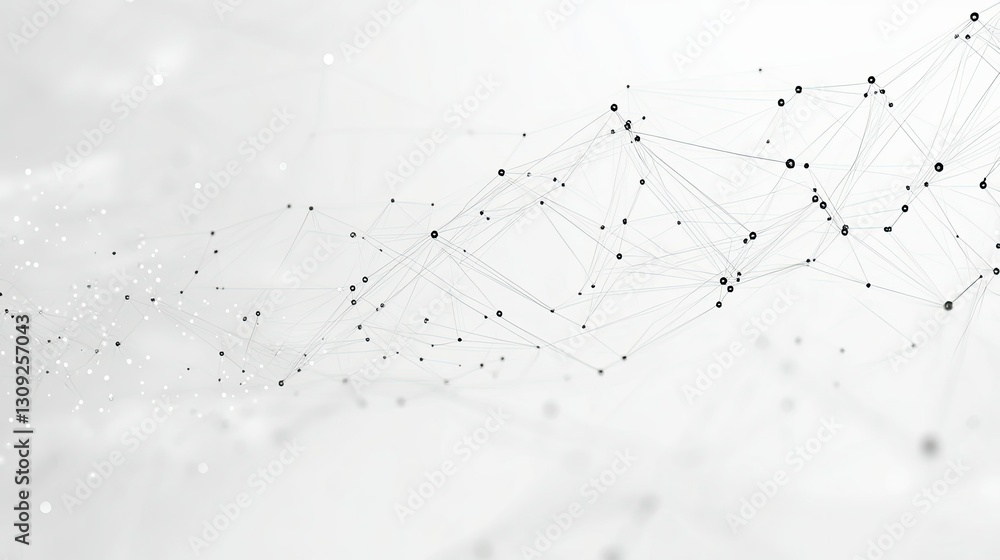 Poster a minimalistic white tech-inspired backdrop with geometric connections of dots and smooth flowing li
