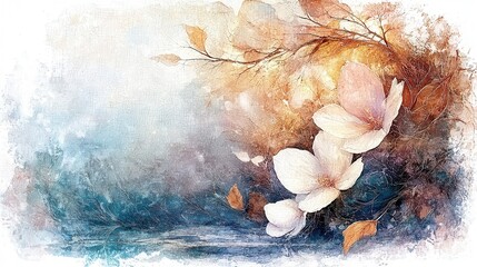 Ethereal and Captivating Watercolor Floral Artwork Featuring Vibrant Organic Textures and Botanical Elements in a Composition