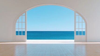 Open archway with clear ocean view and bright blue sky