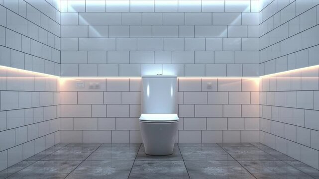 Modern Minimalist Bathroom with White Tiled Walls and LED Lighting