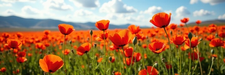 Albuquerque Long Headed Poppy field, vibrant blooms basking in sunlight , summer, blooms, desert