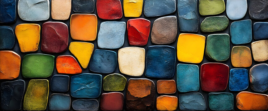 Vibrant Colorful Mosaic Tiles: A Decorative Stone Wall Background Texture for Design Projects