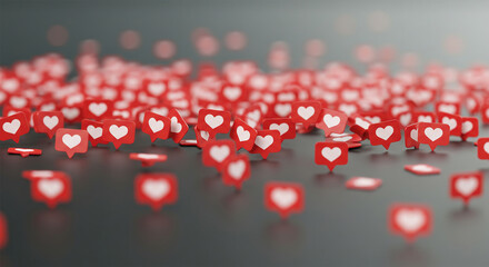 Falling Hearts Red Flat Icons Vector Abstract Background. Lot Of Likes Conceptual Illustration. Love Design Template. Social Media Network Backdrop