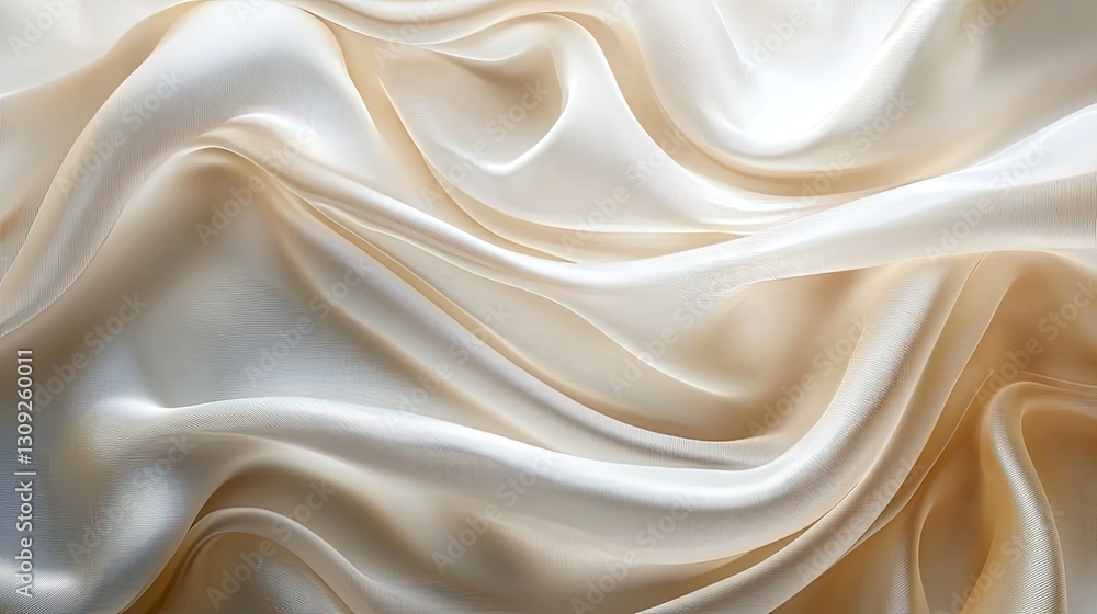 Poster a refined and sophisticated abstract background featuring a white satin wave pattern with a silky, s