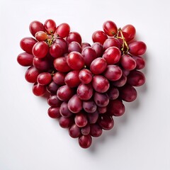 Fotografía profesional, un corazon realizado de uvas rojas, fondo blanco, realista, 4k
