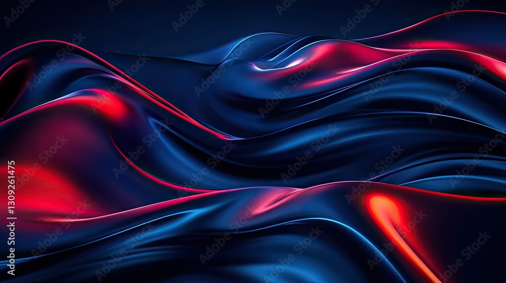 Poster a sleek and futuristic abstract background with smooth refracted dark blue and red waves flowing dyn