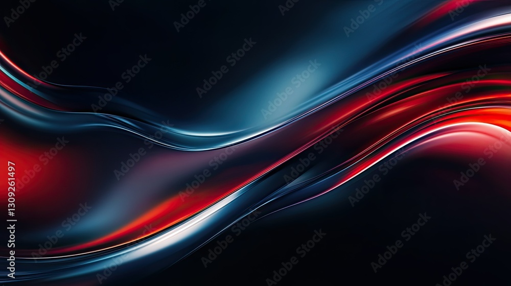 Poster a sleek and futuristic abstract background with smooth refracted dark blue and red waves flowing dyn