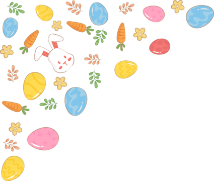Colorful Easter egg and bunny with leaf corner design border decoration, PNG file transparent background 