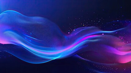 A sleek wavy abstract gradient of blue and purple with flowing dots and smooth futuristic lighting.