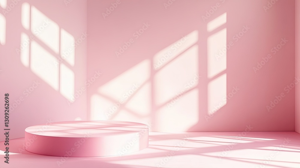 Poster a soft pink abstract studio background with elegant gradient lighting, window shadows, and a stylish