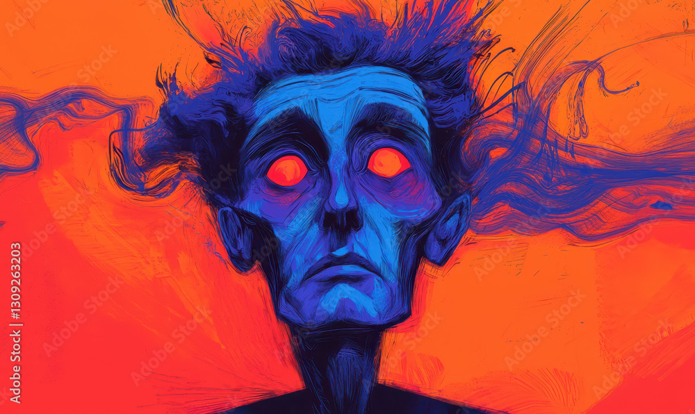 Aufkleber exploring the depths of the mind: a surreal portrait evoking introspection and emotion through vibra