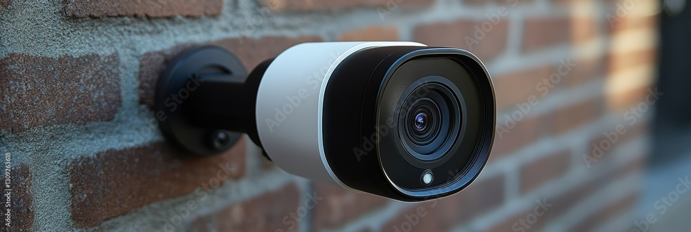 Poster high-resolution motion detection camera mounted on exterior wall for enhanced security monitoring