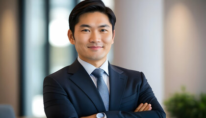 Confident Asian Businessman Portrait: Success, Leadership, and Professionalism in the Modern Workplace