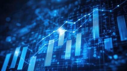 Obraz premium Digital Business Growth, Data Visualization of Upward Trend in Finance and Technology