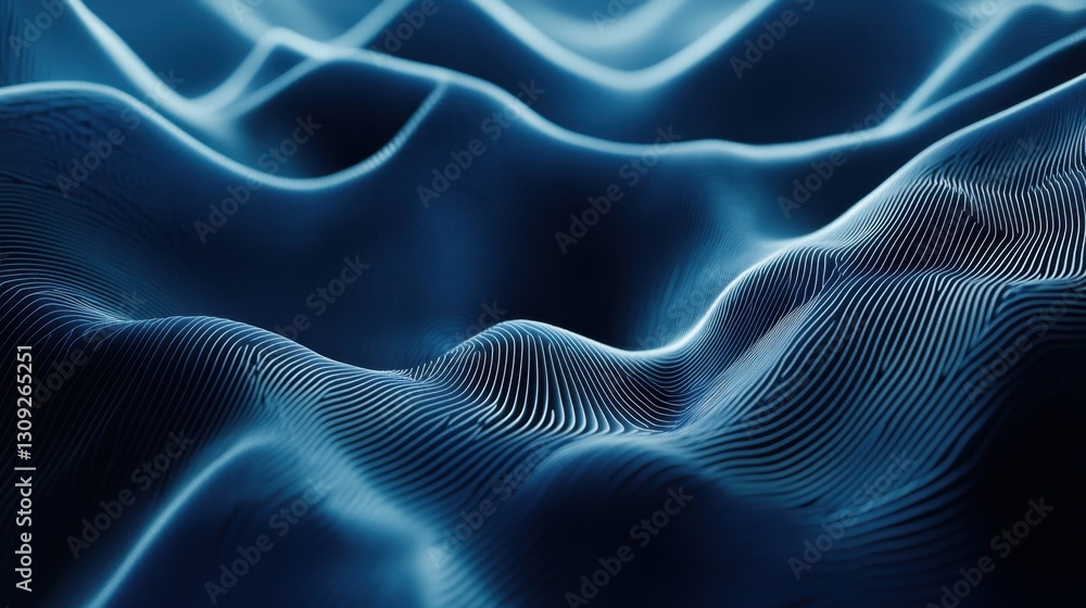 Poster elegant water ripples and concentric waves flowing smoothly on a mysterious deep blue surface, futur