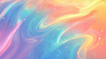 Obraz premium A vibrant holographic gradient with swirling rainbow colors and glittering highlights, creating a soft and dreamy aesthetic.