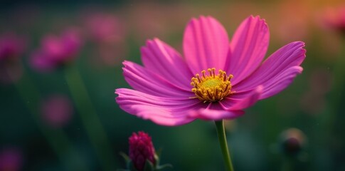 Fototapeta premium Intricate cosmos flower head, deep color saturation, natural setting , blossom, pink