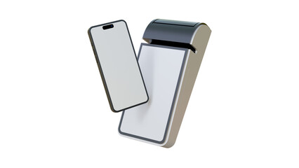 Contactless payment by mobile phone banking empty screen through the terminal on a isolated background. Payment concept.