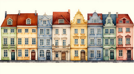 Fototapeta premium Charming old town with colorful historic houses lining a cobblestone street in a serene setting