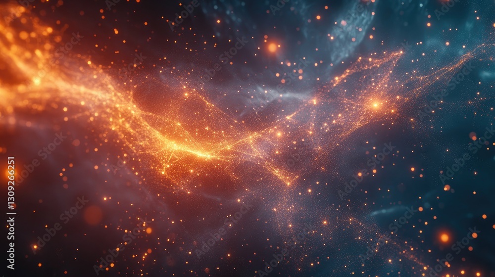 Poster a visually stunning abstract design of interconnected glowing nodes, creating a dynamic and modern t