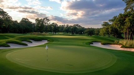 Scenic golf course sunset putting green