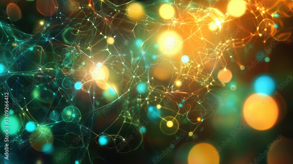 Poster an abstract visualization of technology connections with bright nodes and soft bokeh background effe