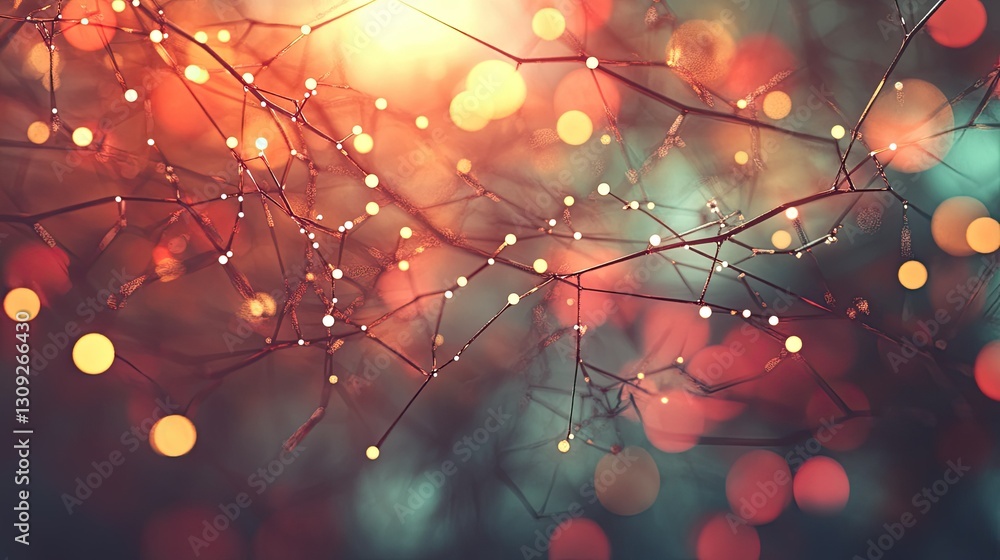 Poster an abstract visualization of technology connections with bright nodes and soft bokeh background effe