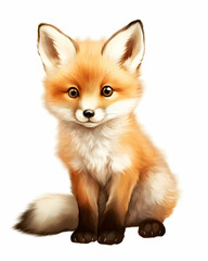 Obraz premium Watercolor illustration of a lively baby fox captured in soft colors with emphasis on its playful expression in a natural habitat