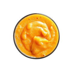 Mango smoothie in a clear glass served with fresh mango chunks for a refreshing summer treat