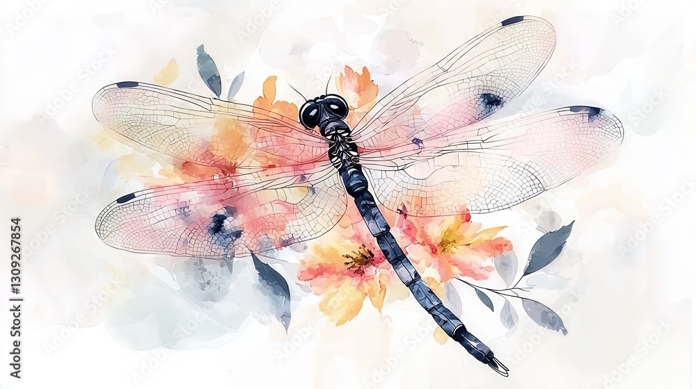 Poster a captivating dragonfly with exquisitely patterned colorful wings in a vibrant abstract like natural