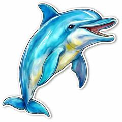 Dolphin smiles joyfully in vibrant watercolor style capturing the essence of oceanic beauty and playfulness