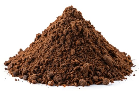 Panoramic view of a dirt mound, stark white background, detailed high-resolution photography.