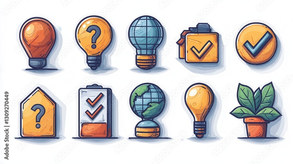Poster conceptual set of 15 clean and well organized minimalist line icons representing various business an