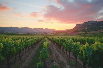 Obraz premium Vineyard sunset landscape.