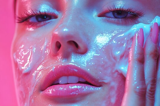 Creating vibrant advertising graphics for skincare featuring a female model with glowing skin