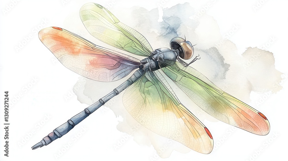 Poster dazzling dragonfly with shimmering rainbow hued wings soaring through a natural environment ethereal