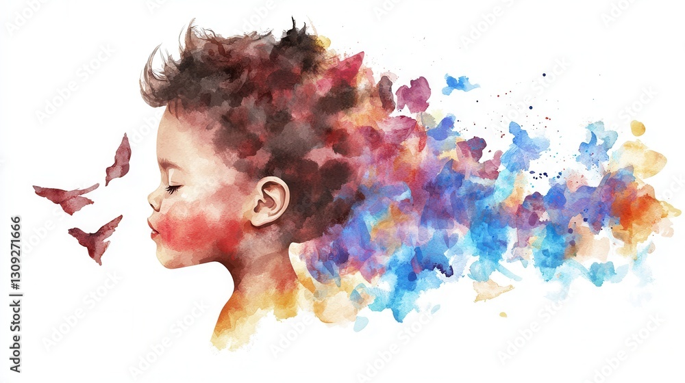 Poster captivating watercolor portrait capturing a delicate and colorful expression of imagination creativi