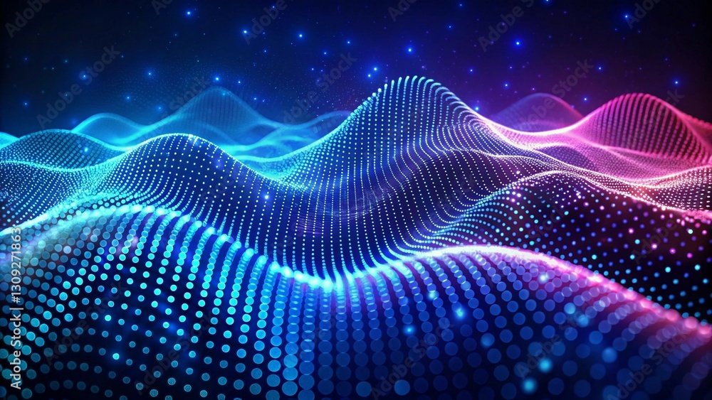 Poster abstract digital wave of particles. futuristic point wave technology background