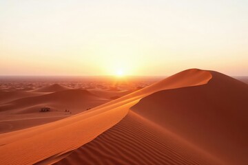 Desert sand dunes at sunset on white background, solitary dunes, isolated by the desert, empty horizon
