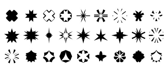 Abstract Geometric Shapes Collection - Black Vector Symbols - Starburst and Decorative Elements - Black Abstract Icons Set -  Isolated Vector Elements