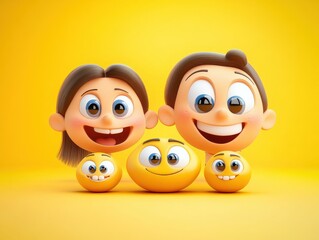 A cheerful, emoji-style family icon with big expressive eyes and smiles
