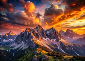 Serene mountain range bathed in sunset's warm glow; a long exposure reveals tranquil landscape majesty.
